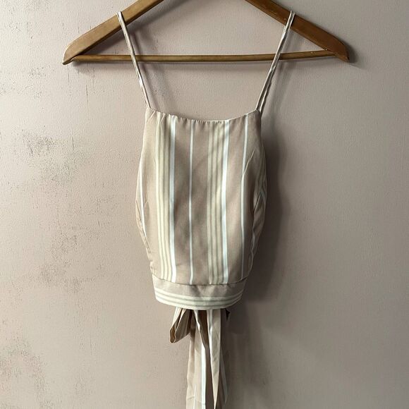 Charlotte Russe Blush Pink & Cream Striped Tie Back Crop Top Size M NWT - Picture 10 of 12